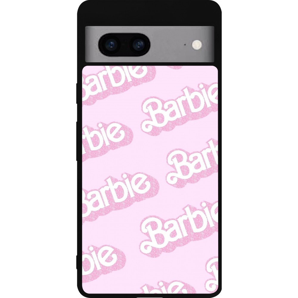 Coque Google Pixel 7a - Silicone rigide noir Barbie light pink pattern