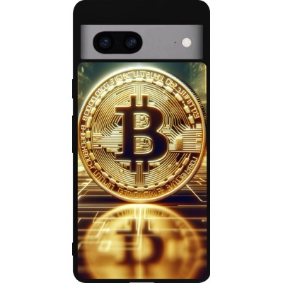 Coque Google Pixel 7a - Silicone rigide noir Bitcoin Standing