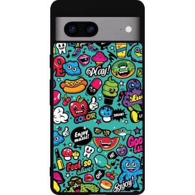 Coque Google Pixel 7a - Silicone rigide noir Cartoons old school