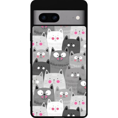 Coque Google Pixel 7a - Silicone rigide noir Chats gris troupeau