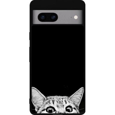 Coque Google Pixel 7a - Silicone rigide noir Cat Looking Up Black