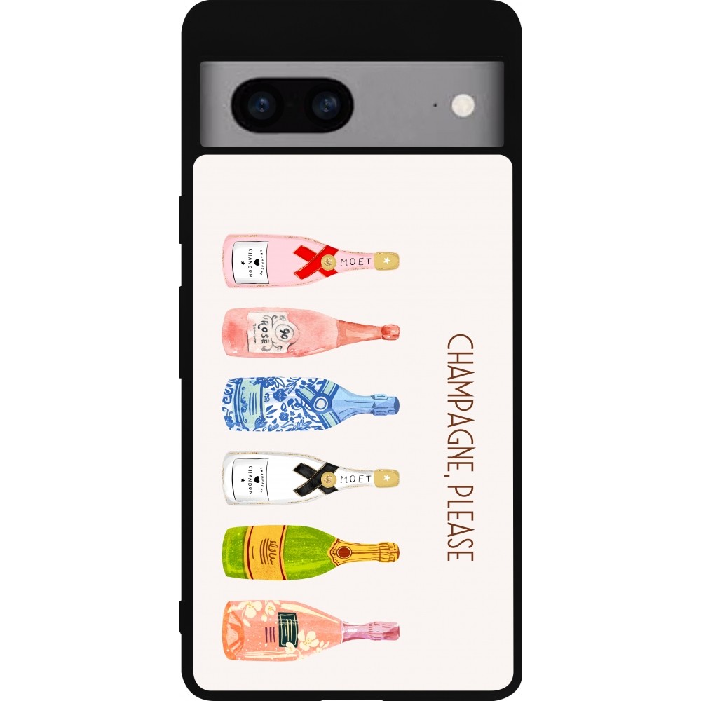 Coque Google Pixel 7a - Silicone rigide noir Champagne Please