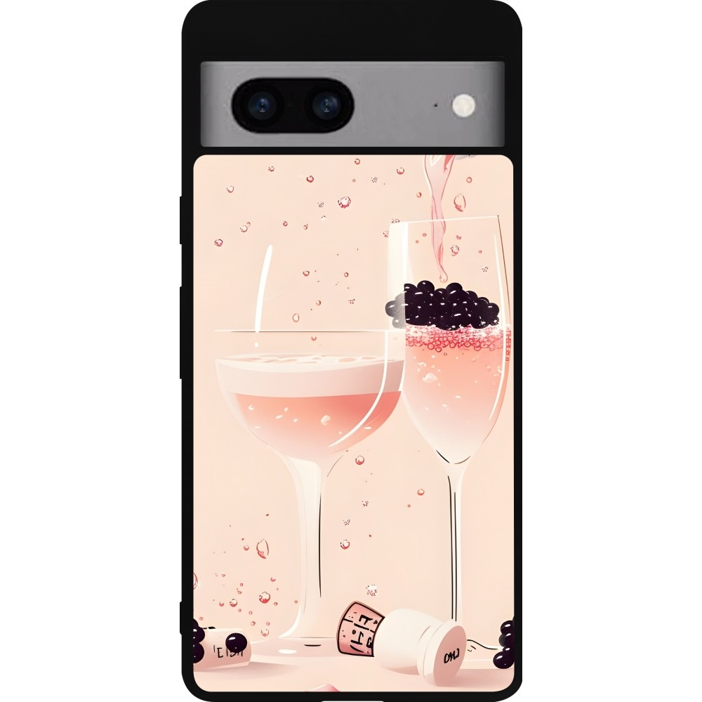 Coque Google Pixel 7a - Silicone rigide noir Champagne Pouring Pink