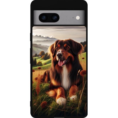 Coque Google Pixel 7a - Silicone rigide noir Chien Campagne Suisse