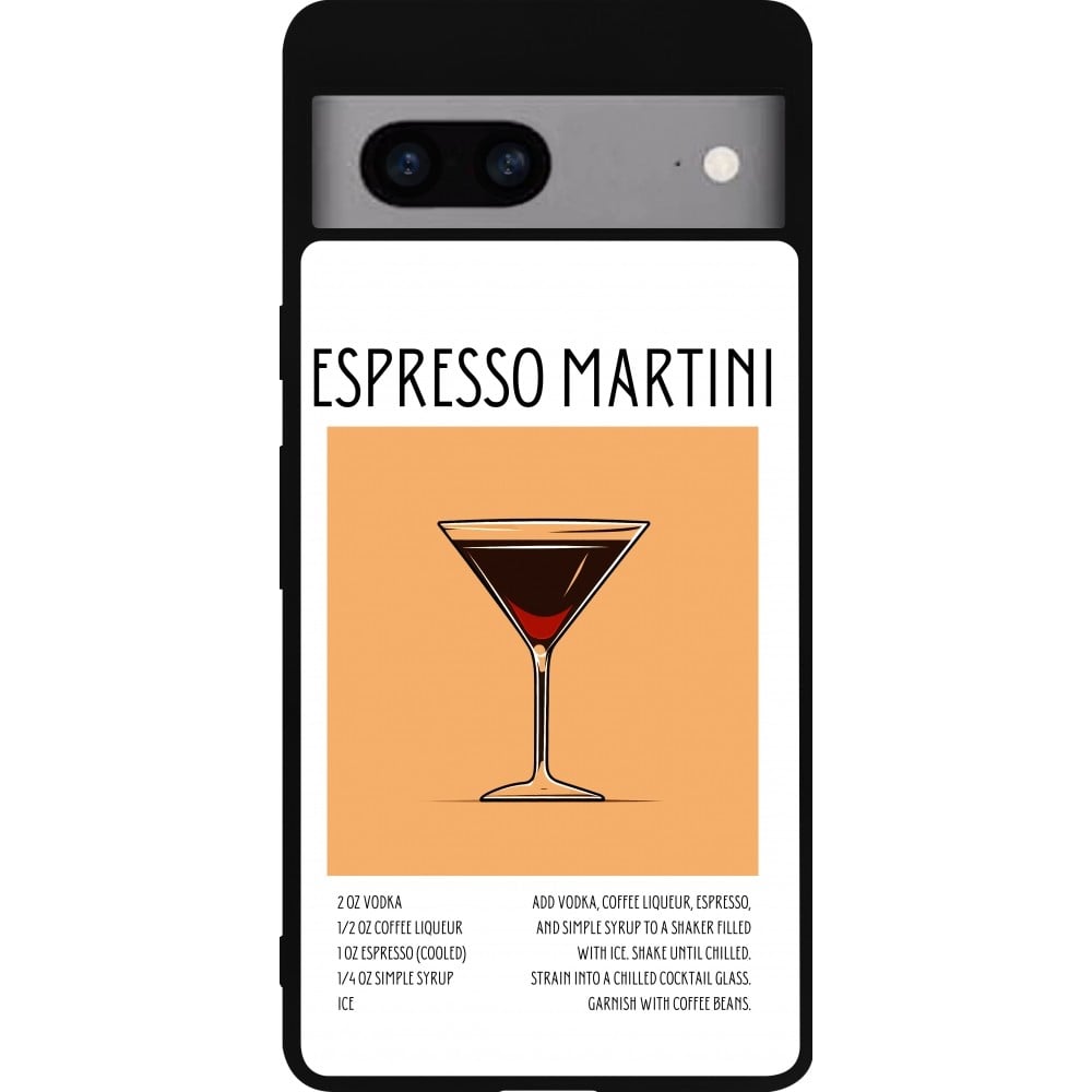 Coque Google Pixel 7a - Silicone rigide noir Cocktail recette Espresso Martini