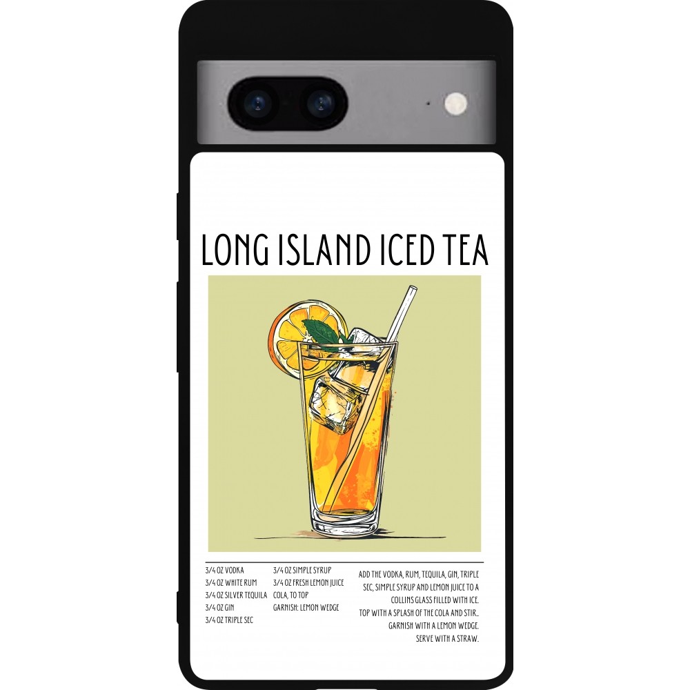 Coque Google Pixel 7a - Silicone rigide noir Cocktail recette Long Island Ice Tea