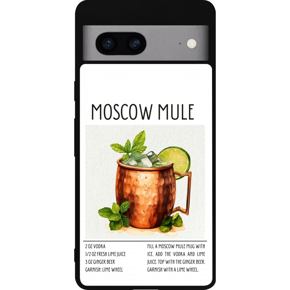 Coque Google Pixel 7a - Silicone rigide noir Cocktail recette Moscow Mule