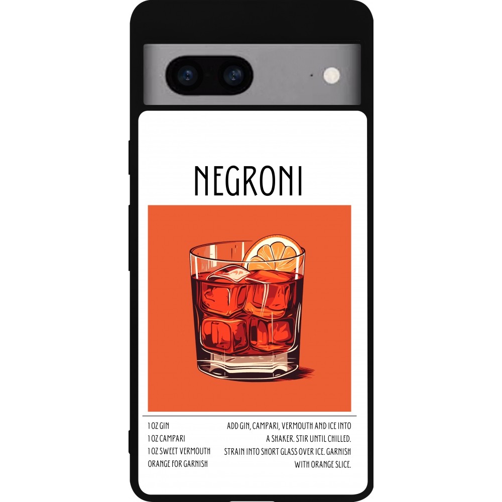 Coque Google Pixel 7a - Silicone rigide noir Cocktail recette Negroni