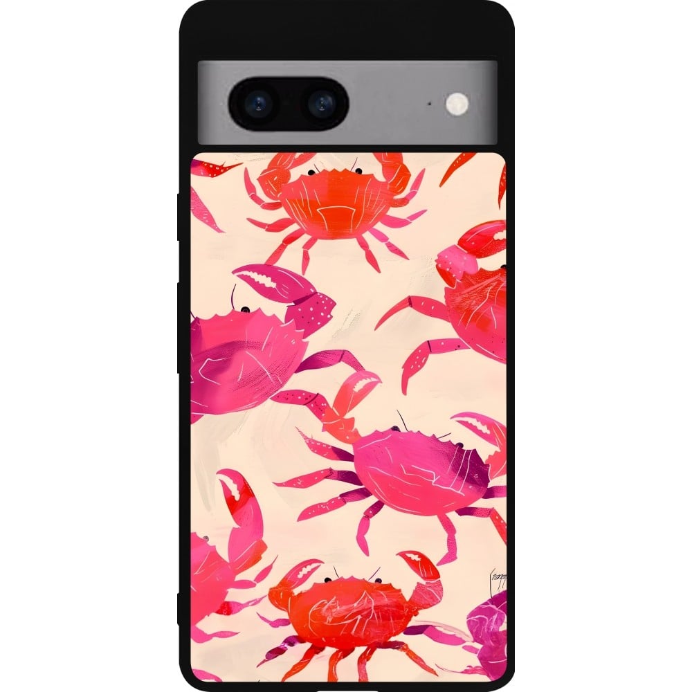 Coque Google Pixel 7a - Silicone rigide noir Crabs Paint