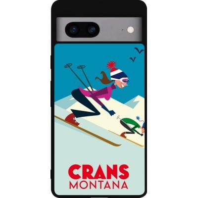 Coque Google Pixel 7a - Silicone rigide noir Crans-Montana Ski Downhill