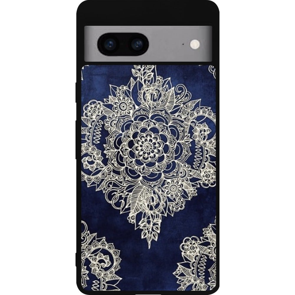 Coque Google Pixel 7a - Silicone rigide noir Cream Flower Moroccan