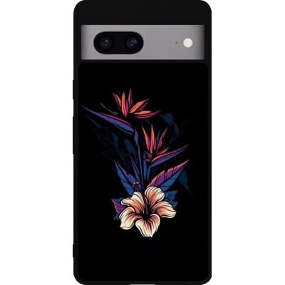 Coque Google Pixel 7a - Silicone rigide noir Dark Flowers