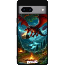 Coque Google Pixel 7a - Silicone rigide noir Dragon Volant Forêt Trésor