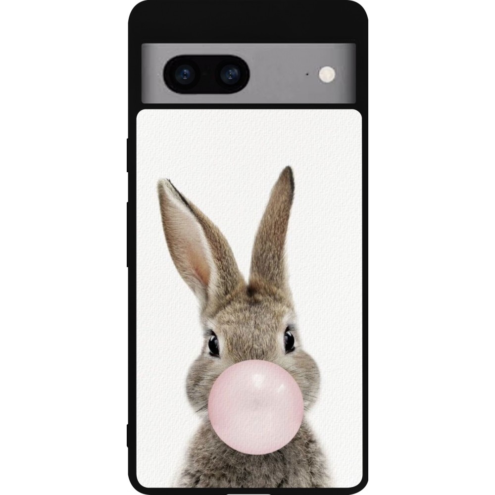 Coque Google Pixel 7a - Silicone rigide noir Easter 2023 bubble gum bunny