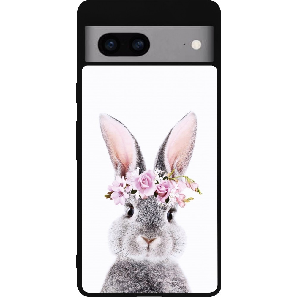 Coque Google Pixel 7a - Silicone rigide noir Easter 2023 flower bunny