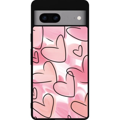 Coque Google Pixel 7a - Silicone rigide noir Easter 2023 pink hearts