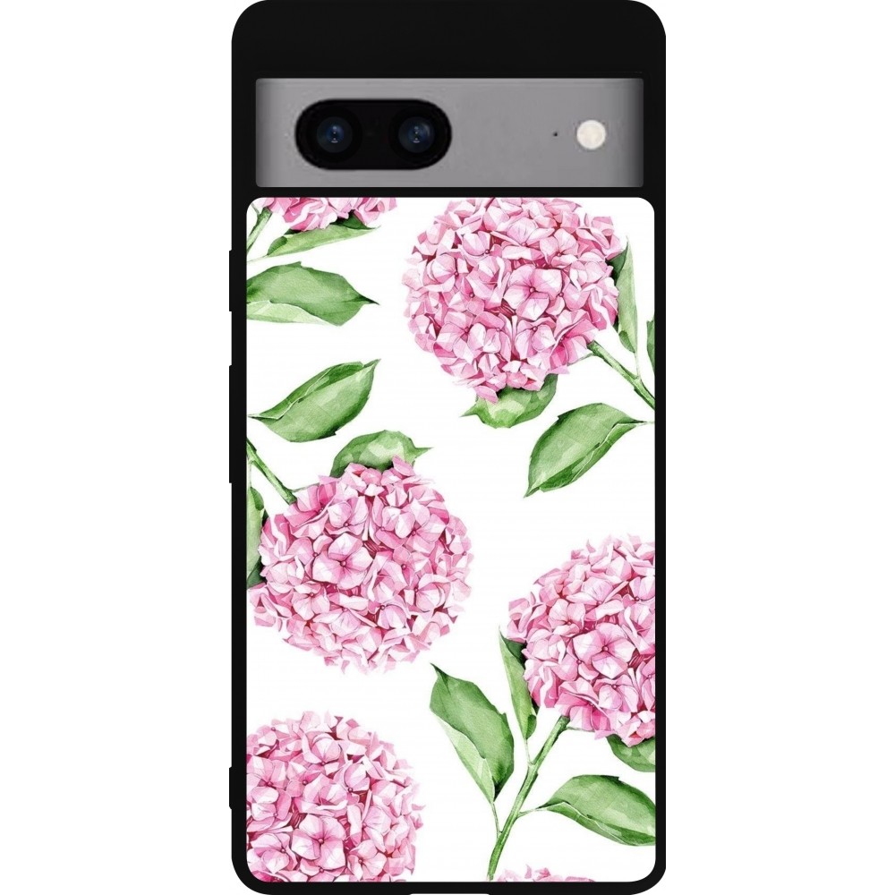 Google Pixel 7a Case Hülle - Silikon schwarz Easter 2024 pink flowers