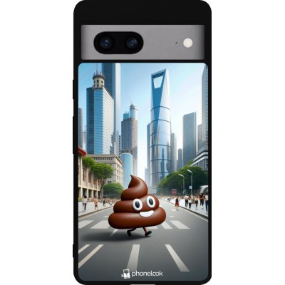 Coque Google Pixel 7a - Silicone rigide noir Emoji Caca walk