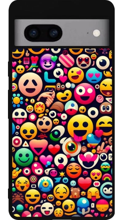 Coque Google Pixel 7a - Silicone rigide noir Emoji Mix Color