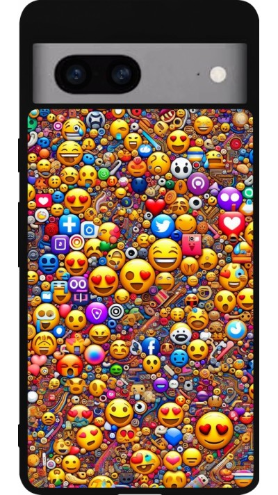 Coque Google Pixel 7a - Silicone rigide noir Emoji mixed