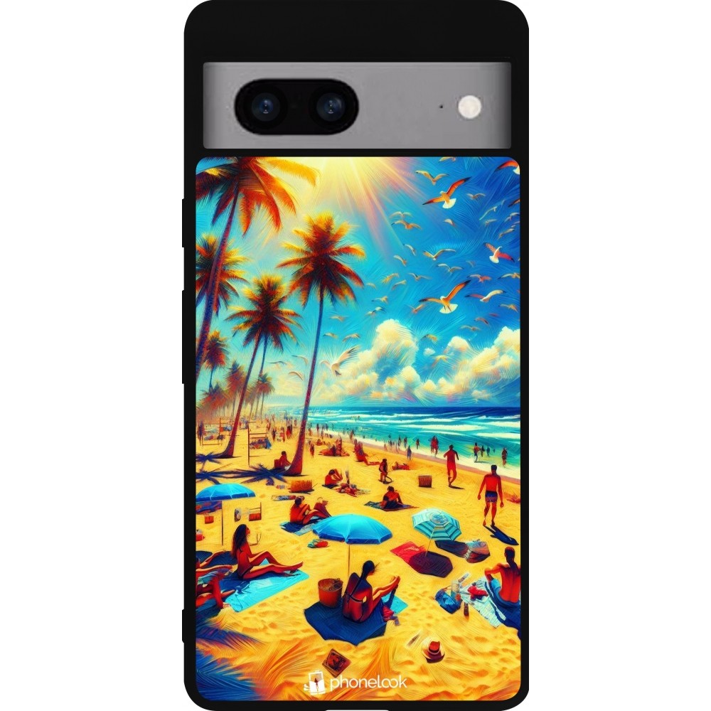 Coque Google Pixel 7a - Silicone rigide noir Été Paradis Paint