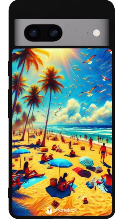 Coque Google Pixel 7a - Silicone rigide noir Été Paradis Paint