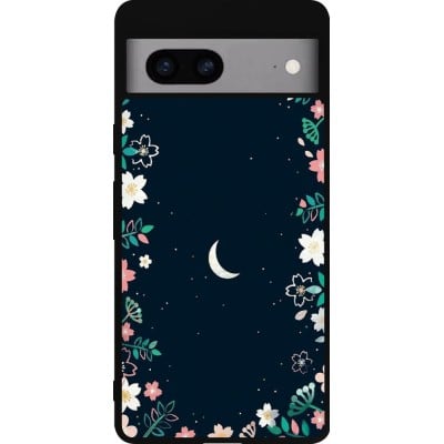 Coque Google Pixel 7a - Silicone rigide noir Flowers space