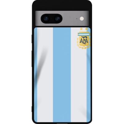 Coque Google Pixel 7a - Silicone rigide noir Maillot de football Argentine 2022 personnalisable