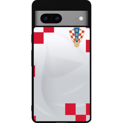 Coque Google Pixel 7a - Silicone rigide noir Maillot de football Croatie 2022 personnalisable