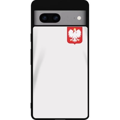 Coque Google Pixel 7a - Silicone rigide noir Maillot de football Pologne 2022 personnalisable