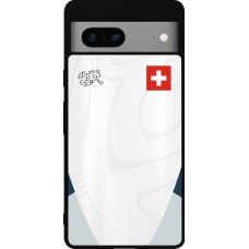 Coque Google Pixel 7a - Silicone rigide noir Maillot de football Suisse Extérieur personnalisable