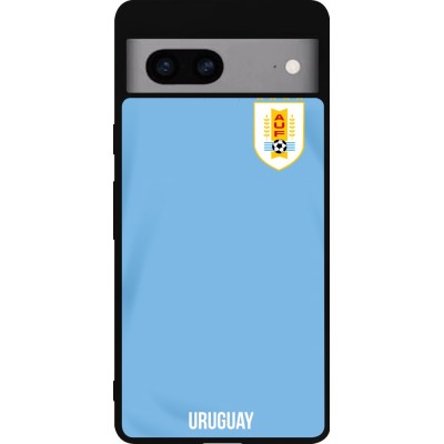 Coque Google Pixel 7a - Silicone rigide noir Maillot de football Uruguay 2022 personnalisable