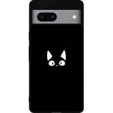 Coque Google Pixel 7a - Silicone rigide noir Funny cat on black