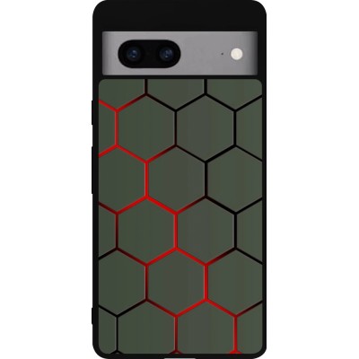 Coque Google Pixel 7a - Silicone rigide noir Geometric Line red