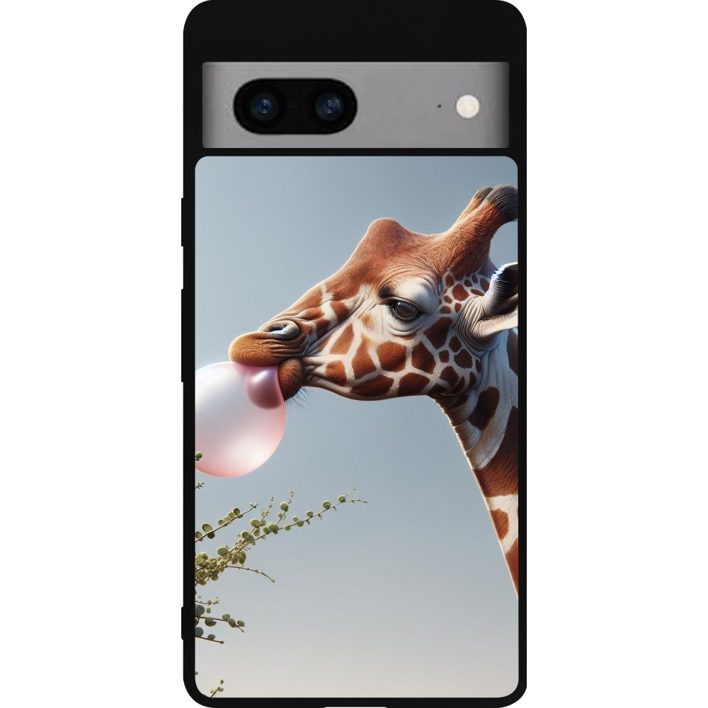 Coque Google Pixel 7a - Silicone rigide noir Girafe à bulle