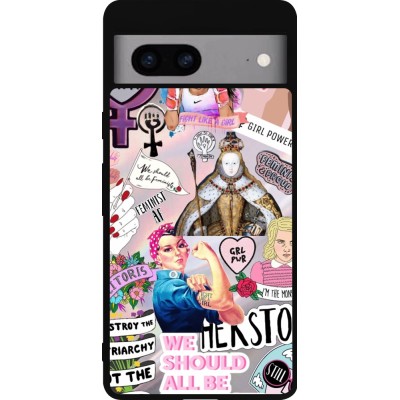 Coque Google Pixel 7a - Silicone rigide noir Girl Power Collage