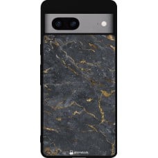 Coque Google Pixel 7a - Silicone rigide noir Grey Gold Marble