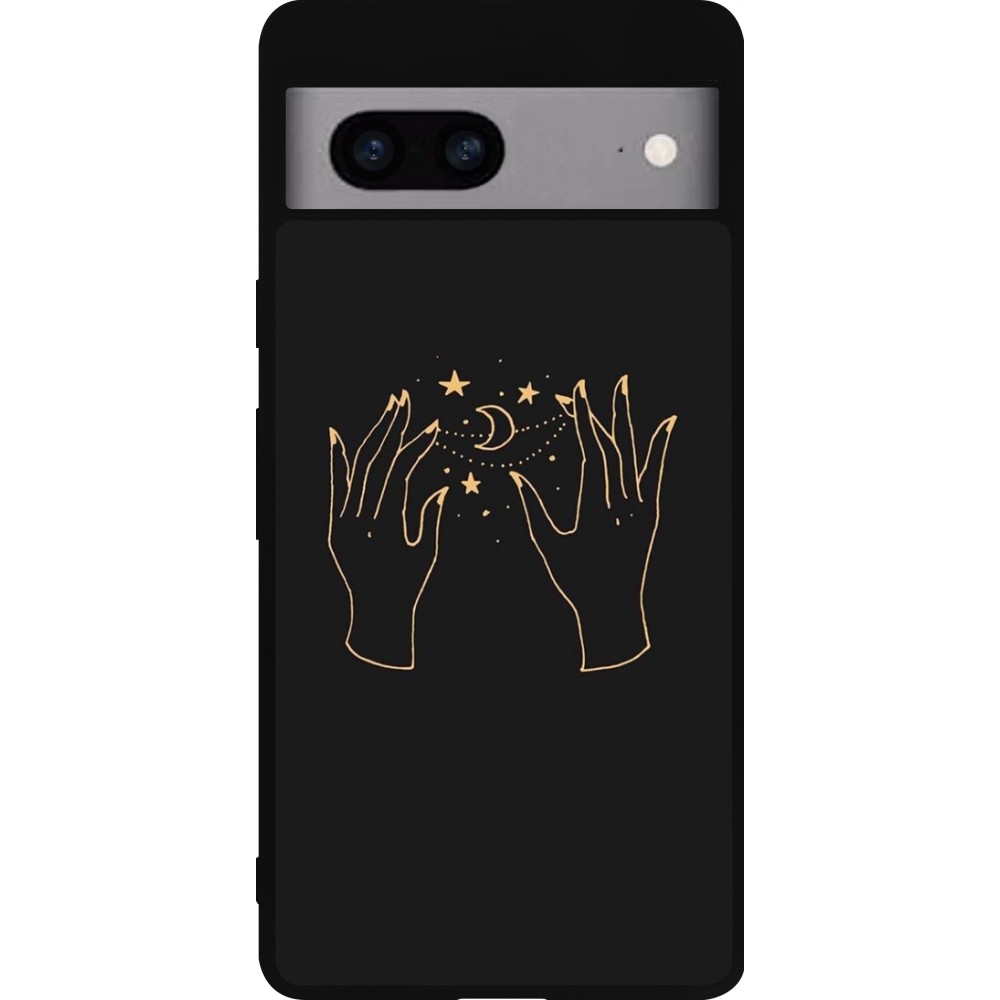 Coque Google Pixel 7a - Silicone rigide noir Grey magic hands