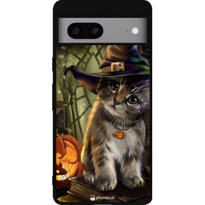 Coque Google Pixel 7a - Silicone rigide noir Halloween 21 Witch cat