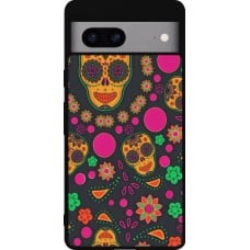 Coque Google Pixel 7a - Silicone rigide noir Halloween 22 colorful mexican skulls