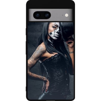 Coque Google Pixel 7a - Silicone rigide noir Halloween 22 Tattooed Girl