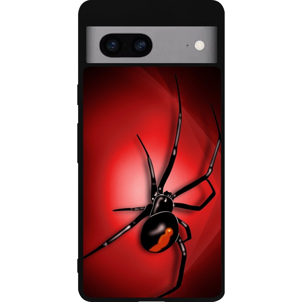 Coque Google Pixel 7a - Silicone rigide noir Halloween 2023 spider black widow