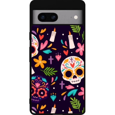 Coque Google Pixel 7a - Silicone rigide noir Halloween 2023 mexican style