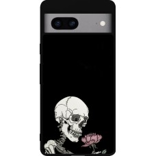 Coque Google Pixel 7a - Silicone rigide noir Halloween 2023 rose and skeleton