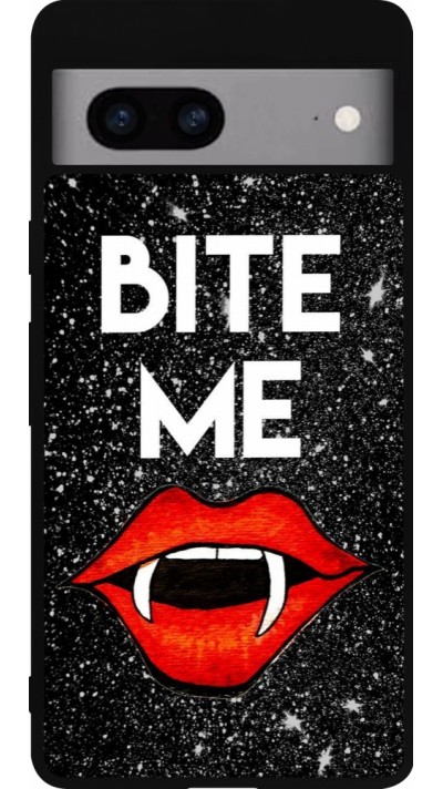 Coque Google Pixel 7a - Silicone rigide noir Halloween 2024 bite me