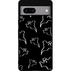 Coque Google Pixel 7a - Silicone rigide noir Halloween 2024 black and white ghosts