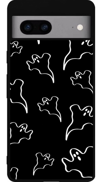 Coque Google Pixel 7a - Silicone rigide noir Halloween 2024 black and white ghosts