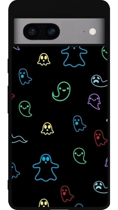 Coque Google Pixel 7a - Silicone rigide noir Halloween 2024 colorful ghosts