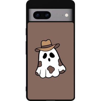 Coque Google Pixel 7a - Silicone rigide noir Halloween 2024 cowboy ghost