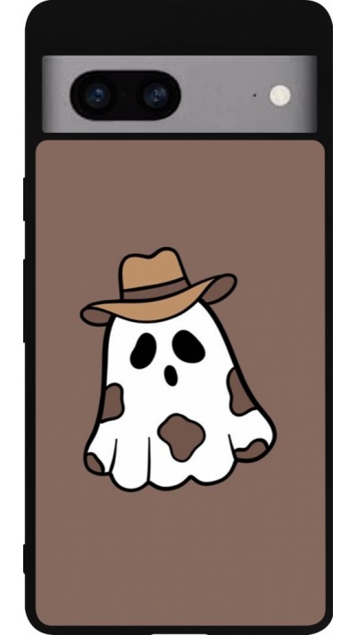 Coque Google Pixel 7a - Silicone rigide noir Halloween 2024 cowboy ghost